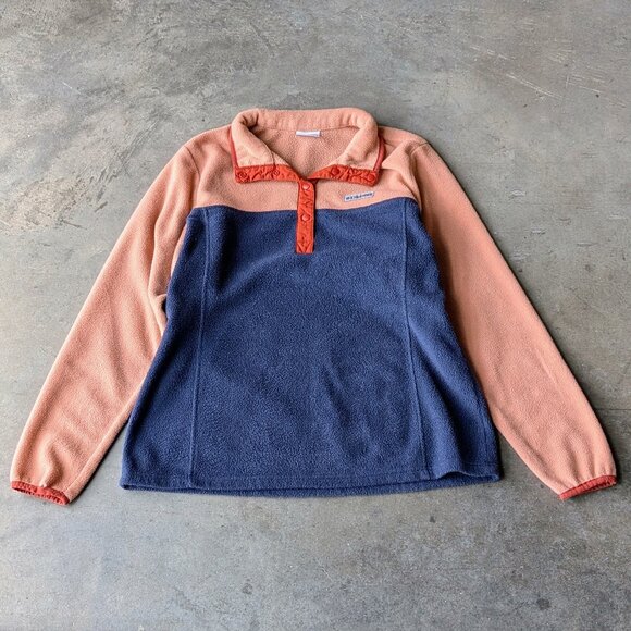 Columbia Benton Springs Half Snap Fleece Pullover Orange Navy Blue large - Picture 1 of 10